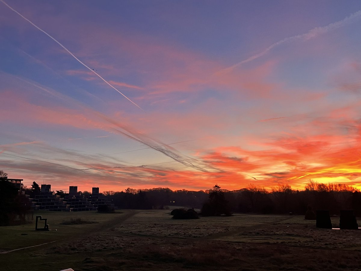 Jabbafish's tweet photo. Sky on fire this morning @uniofeastanglia https://t.co/rEFQrTfozd
