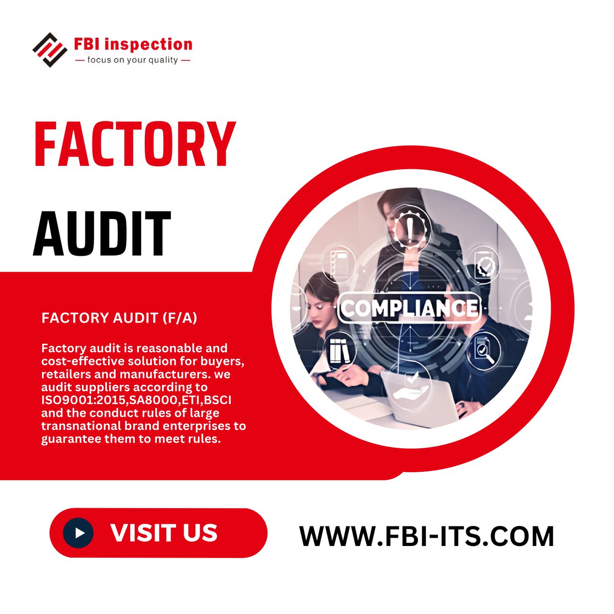 fbiinspection's tweet image. 🏭 Ensure quality and compliance with ease! FBI-ITS.com offers reliable factory audit services to help you maintain standards and build trust. 🔍✅Visit Our site : fbi-its.com/products/facto… today! #FactoryAudit #FBIITS #QualityAssurance