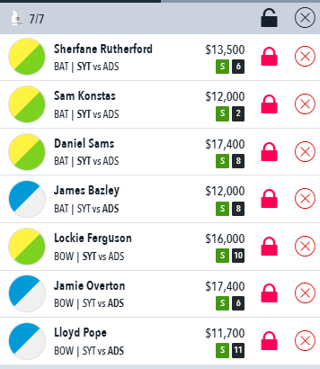 DFSExpert1's tweet photo. $20K @ThunderBBL v @StrikersBBL

My Team - Landed on this as my fav team for tonight. Add Sams &amp; Overton, I was happy to get Pope's spin w/ Bazley a stocking filler. Is expected to bowl and will likely get a bat. Fav team rarely is best team

@DraftstarsAU @DFSExpert1 #BBL14 #BBL https://t.co/i1DtrS29qp