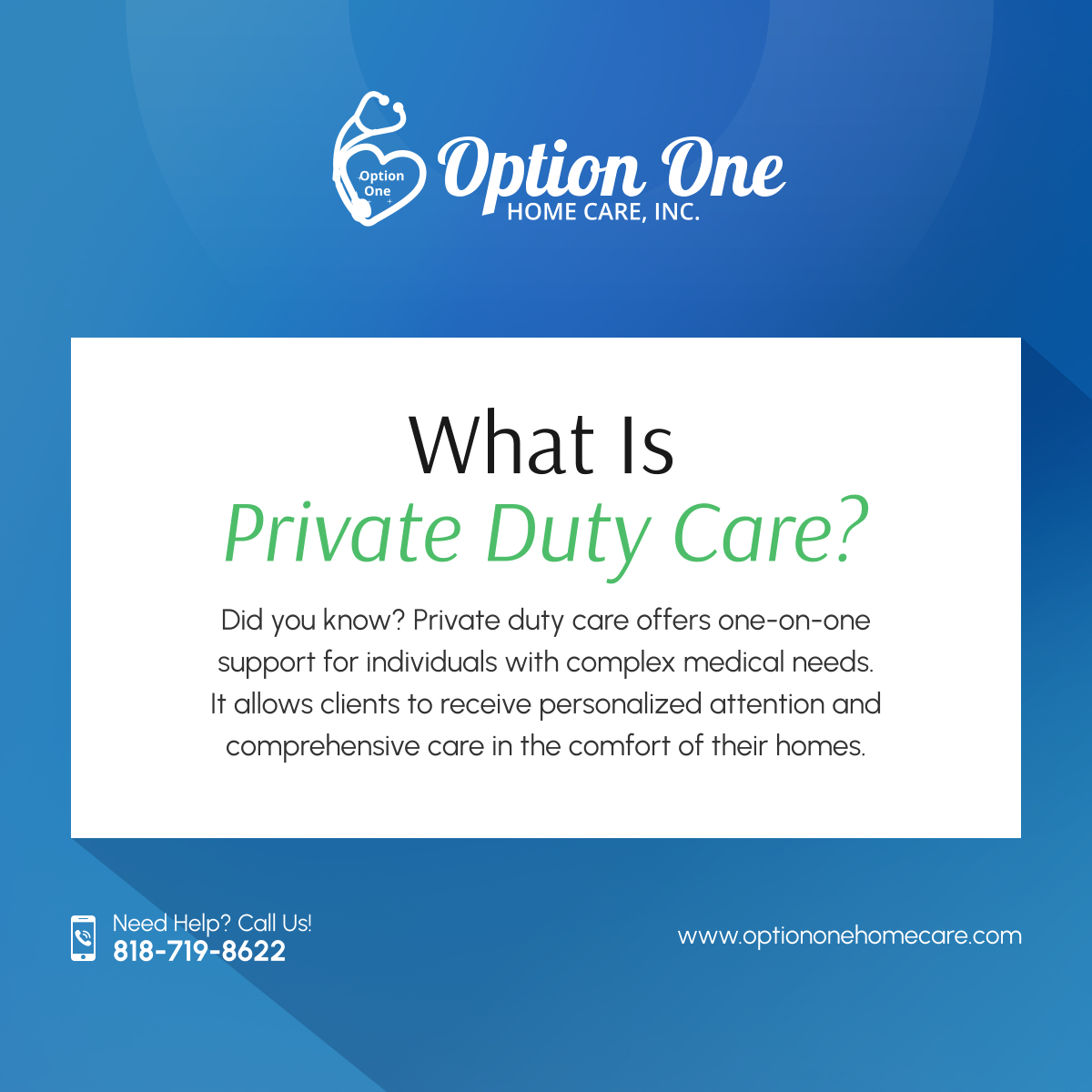 optiononehci's tweet image. Private duty care gives patients the focused attention they deserve, ensuring that every health need is met right at home. Experience the difference today!

#PrivateDutyCare #PersonalizedAttention #DidYouKnow #RightAtHome #HomeComfort
