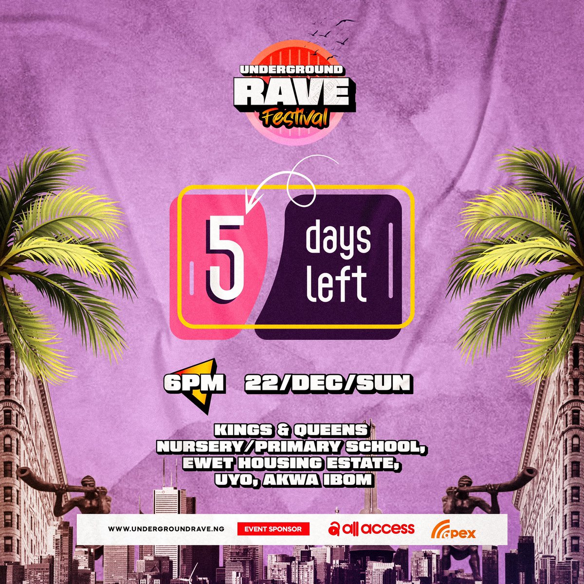 TheUGRave's tweet photo. 🔥 5 DAYS TO GO! 🔥

The countdown is getting real! 

Just 5 days until the Underground Rave Festival hits Uyo with unstoppable energy, electrifying music, and unforgettable vibes. 🎶💃 https://t.co/xtxKAqEkMk