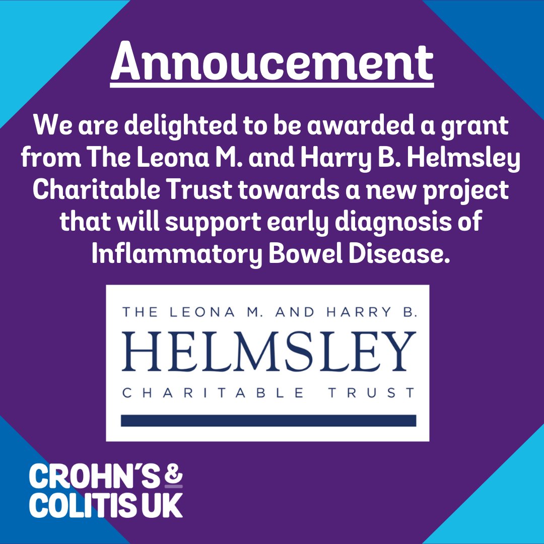 Crohn's & Colitis UK (@crohnscolitisuk) on Twitter photo We are delighted to receive a grant from <a href="/HelmsleyTrust/">Helmsley Charitable Trust</a> to implement a new pathway for lower gastrointestinal conditions supporting GPs to test and refer patients, to ensure people are diagnosed with Crohn’s or Colitis quickly and accurately.
Read more: ow.ly/BU8C50Us6vm We are delighted to receive a grant from <a href="/HelmsleyTrust/">Helmsley Charitable Trust</a> to implement a new pathway for lower gastrointestinal conditions supporting GPs to test and refer patients, to ensure people are diagnosed with Crohn’s or Colitis quickly and accurately.
Read more: ow.ly/BU8C50Us6vm