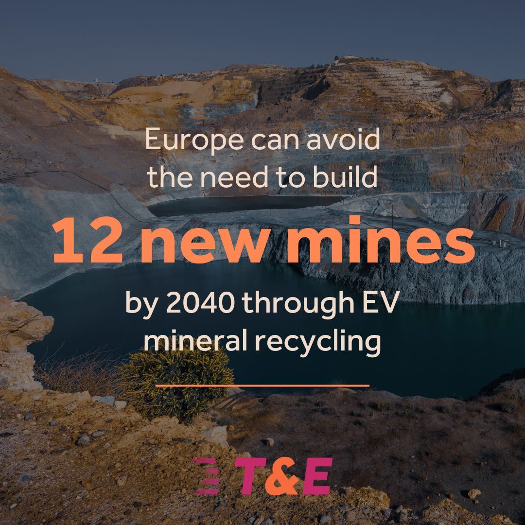 Recycling battery minerals in Europe will reduce the need for primary ores. 

This could avoid the need to build 12 new mines globally by 2040, cutting the associated negative impacts of mining on water, soil and biodiversity.

Read our latest report ➡️ transportenvironment.org/articles/from-…