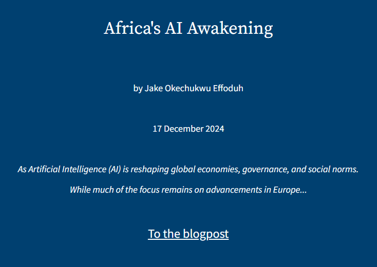 AI Summer School - KU Leuven (@kul_ai_sschool) on Twitter photo How do African nations govern #AI?
In this new blogpost, <a href="/effodu/">Jake Okechukwu Effoduh</a> from <a href="/TorontoMet/">Toronto Metropolitan University</a> shares insights on various AI governance initiatives in Africa and sheds light on #Africa’s AI awakening.
Read it here: law.kuleuven.be/ai-summer-scho… How do African nations govern #AI?
In this new blogpost, <a href="/effodu/">Jake Okechukwu Effoduh</a> from <a href="/TorontoMet/">Toronto Metropolitan University</a> shares insights on various AI governance initiatives in Africa and sheds light on #Africa’s AI awakening.
Read it here: law.kuleuven.be/ai-summer-scho…