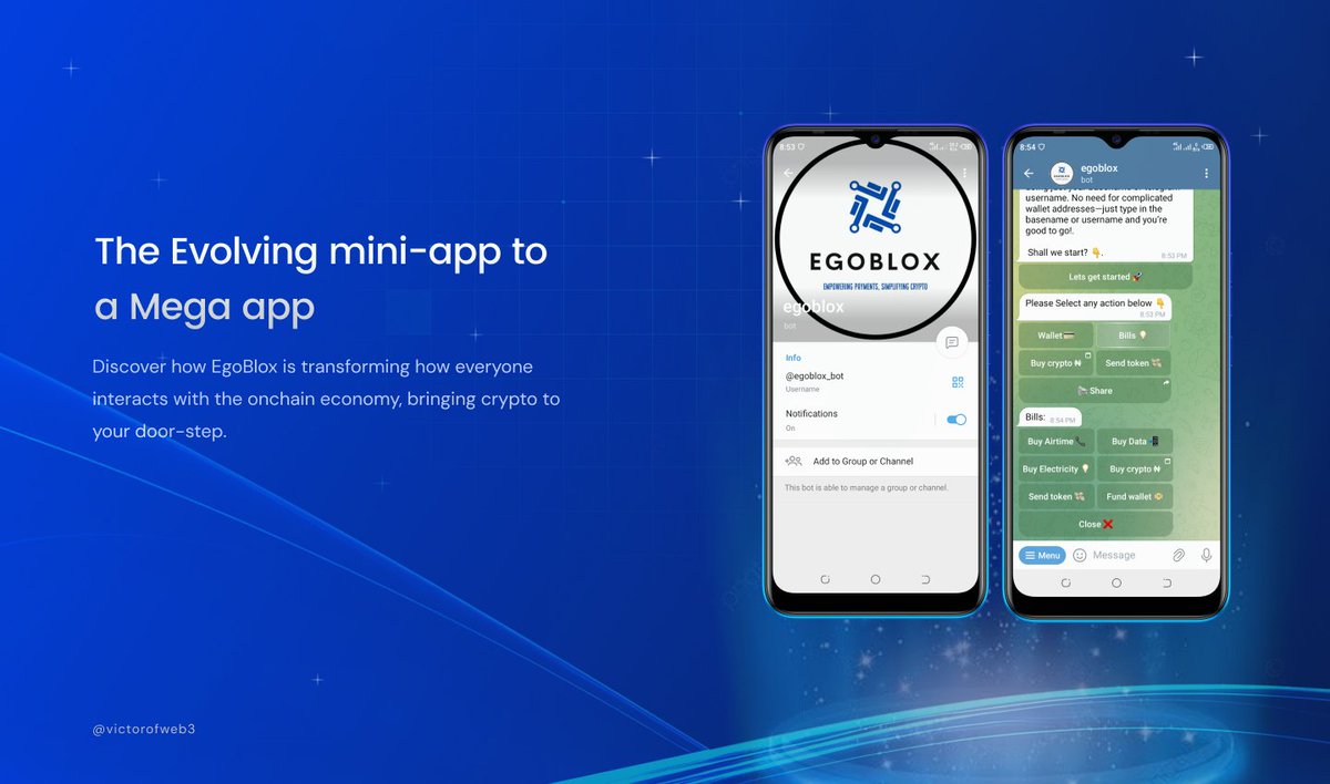 victor_okolie1's tweet photo. Bm  frens💙, 

Another @base product going viral now. It's called EGOBLOX 🔥. It's simply a Telegram mini-app and USSD application that allows people to buy airtime, data, pay electricity utility bills and even send tokens all with cryptocurrency.
Check this...👇🏼 https://t.co/r5CbELo4Bg