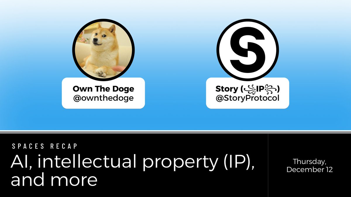 rianect's tweet photo. Spaces Recap - @ownthedoge x @StoryProtocol 💫 WW 162, December 12

Key topics related to AI, intellectual property (IP), and the opportunities decentralization presents for content creators and businesses are explored. 🧵 https://t.co/Tz96fGRMRS