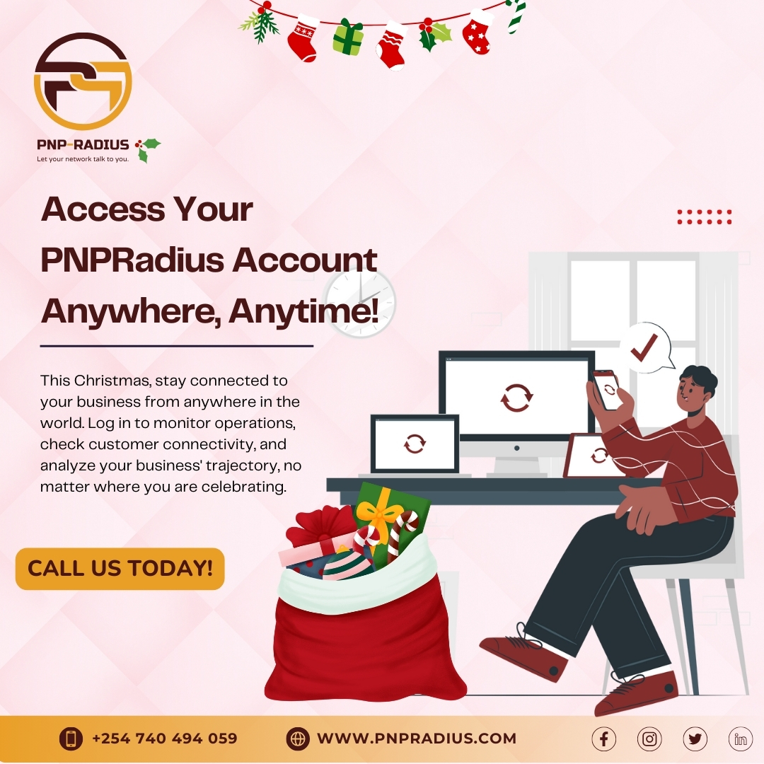 Pnpradius's tweet image. Keep your business running smoothly this Christmas. Log in from anywhere to monitor operations, check customer connectivity, and analyze your business&apos; trajectory, ensuring a successful close to the year.#pnpradius #Christmas #ispmanagement #hotspotbusiness #Jesus #Christmas
