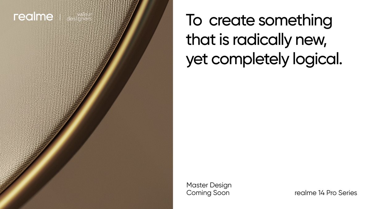 realmeglobal's tweet photo. We are proud to announce a collaboration with Valeur Designers , crafting a creation that is audaciously novel yet impeccably logical. Stay tuned as we reveal this noble fusion of artistic prowess and technological advancement!
#realme14ProSeries #DesignMeetsInnovation https://t.co/QQqxm6oBEm