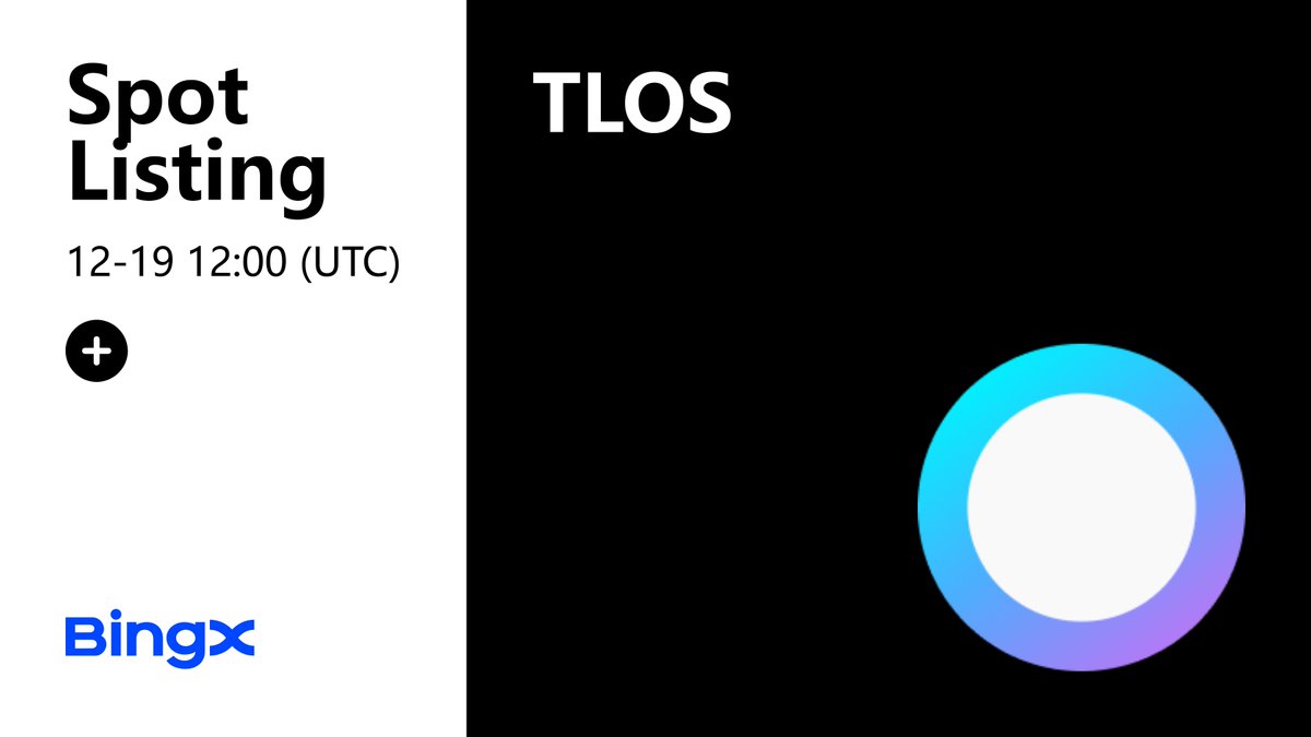 No lag, no drama, just #TLOS turbocharging Web3 🚀 

$TLOS is going live soon on #BingX Spot, where the future moves as fast as you do.<a href="/HelloTelos/">The Telos Foundation</a> 

Deposit: 2024-12-17, 03:00 (UTC) 
Trading: 2024-12-19, 12:00 (UTC) 
Withdrawal: 2024-12-20, 12:00 (UTC)  

Listing Details: