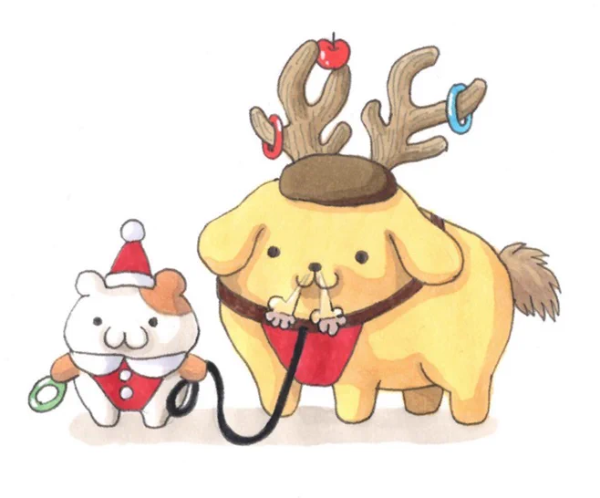 クリスマスの準備万端なポムポムプリンちゃんと マフィンちゃん #ポムポムプリン #マフィン #イラスト #クリスマス