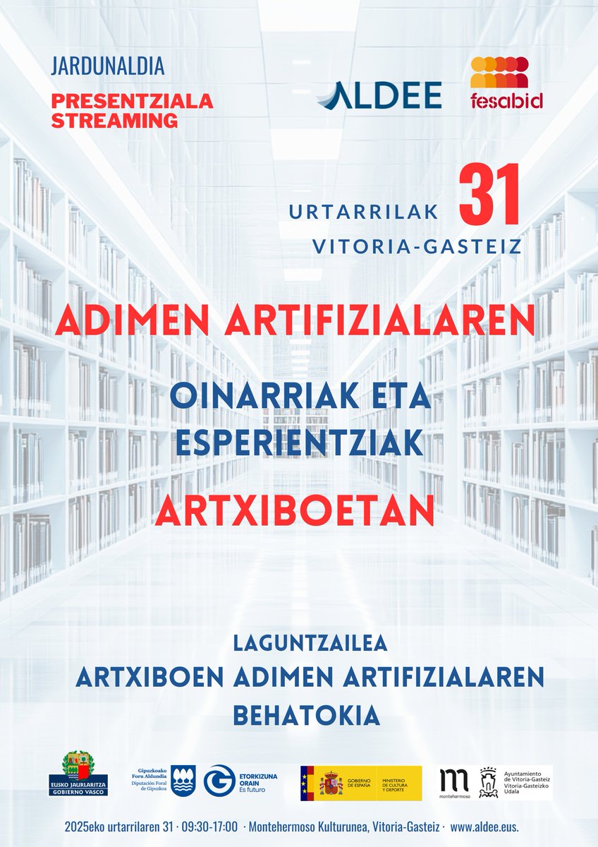 _ALDEE's tweet photo. 🗓️Gorde egun hau agendan: URTARRILAREN 31. 
Artxiboen Adimen Artifizialaren Behatokiaren babesarekin eta goi mailako hizlariekin. 
 
Informazio gehiago eta izen-ematea zabalik https://t.co/dTvkciImfq webgunean.

👇👇👇 https://t.co/WpgGnJJ1Kt