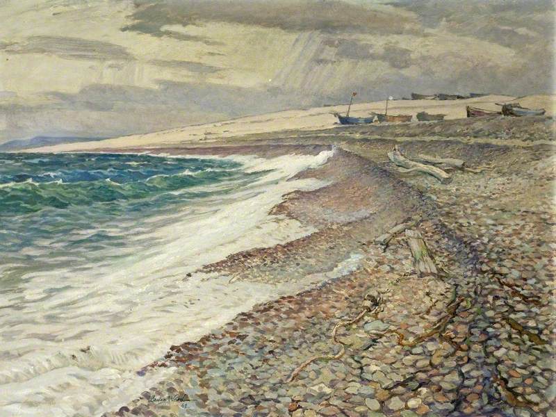 Philip Leslie Moffat Ward, Chesil Beach, Winter. #coast #seascape #art