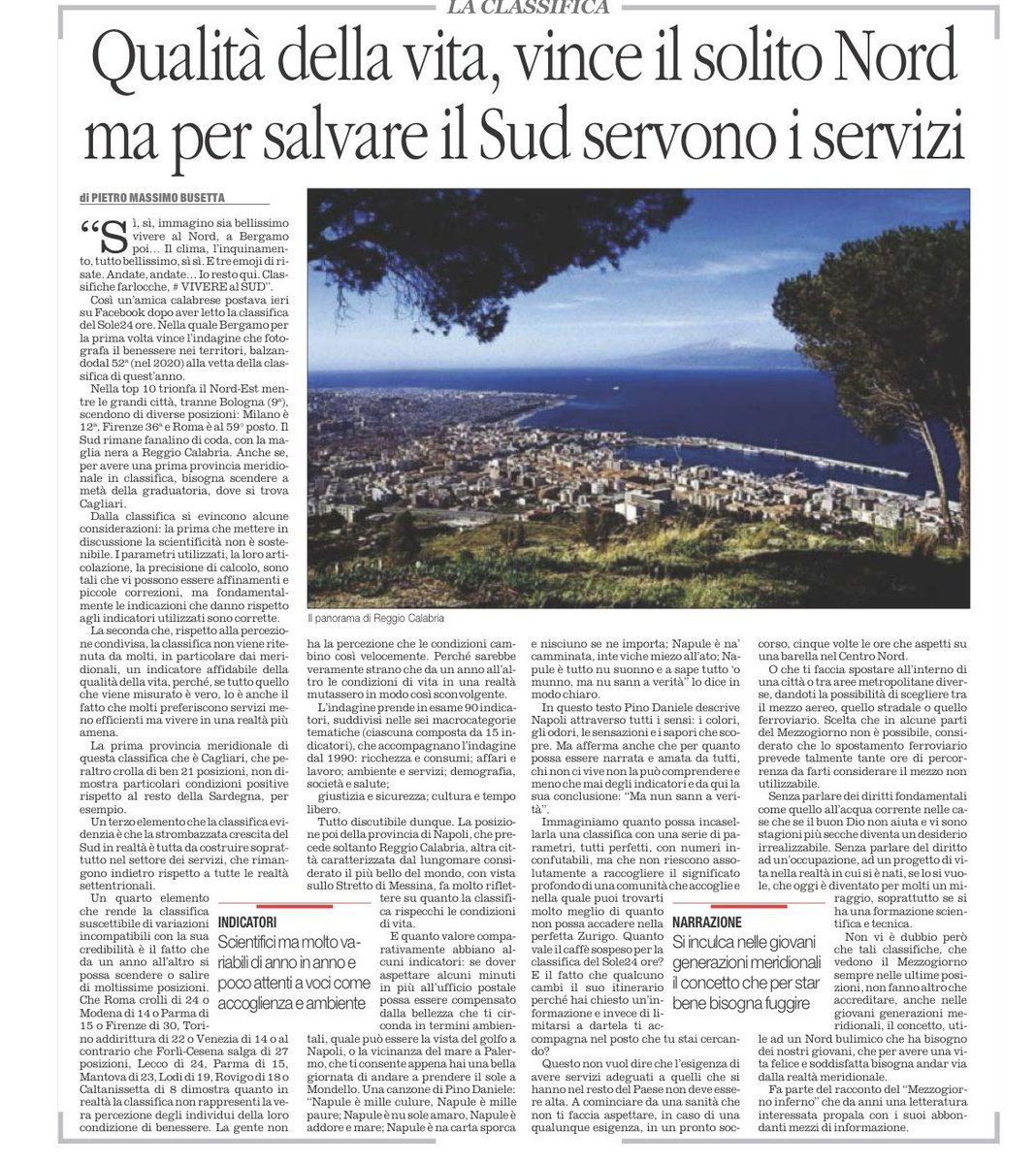 Continua il lavaggio del cervello! Al Nord si sta bene. Il Sud è un inferno. Ma il caffè sospeso è calcolato nel costo della vita?