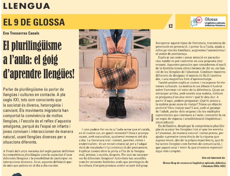 L'article d'aquest mes a <a href="/el9nou/">El 9 Nou</a> de <a href="/grupGlossa/">Grup de recerca Glossa | UVic-UCC</a> el firma <a href="/EvaTresserras/">Eva Tresserras Casals @llengualover</a> i tracta del plurilingüisme a l'aula. <a href="/UVic_FETEP/">FETEP - UVic</a> <a href="/llenguacatalana/">Política Lingüística</a> <a href="/UDivulga/">UDivulga</a> <a href="/UVic_CRED/">UVic_CRED</a> <a href="/IRLlull/">Institut Ramon Llull</a> <a href="/a_apunt/">A punt</a> <a href="/UVic_PhD/">UVic Doctoral School</a> <a href="/cpnlcat/">Consorci per a la Normalització Lingüística</a> <a href="/InfoLinguapax/">Linguapax</a> <a href="/ICEUAB/">ICE de la UAB</a> <a href="/FilComUB/">Filologia i Comunicació UB</a> <a href="/llenguaUB/">LlenguaUB</a> <a href="/diarillengua/">Diari de la llengua</a> <a href="/GELA1092/">GELA</a> <a href="/uvic_cife/">CIFE - Centre d'Innovació i Formació en Educació</a>