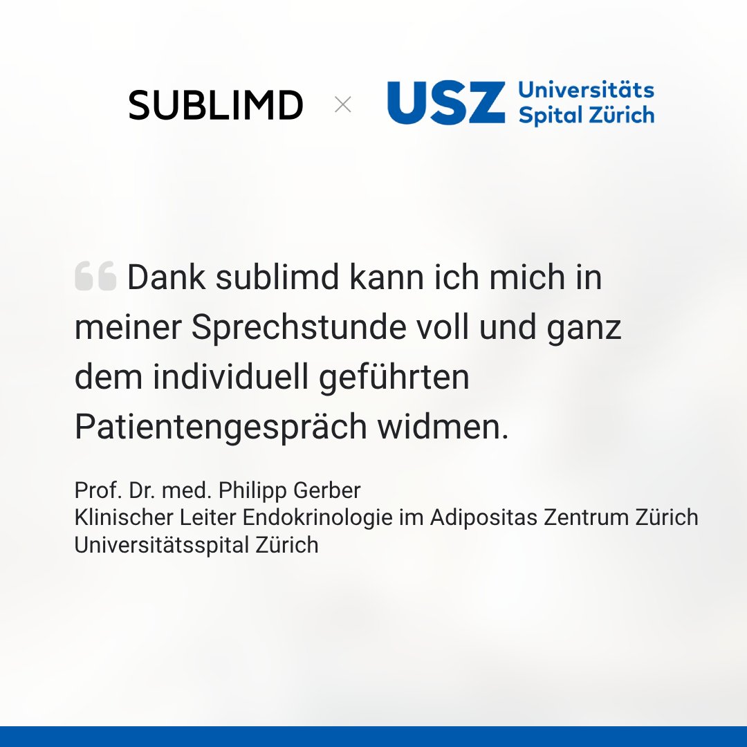 👨‍⚕️ Im Adipositas Zentrum des <a href="/Unispital_USZ/">Unispital_USZ</a> entlastet sublimd das ärztliche Personal von administrativen Arbeiten und liefert gleichzeitig wertvolle Daten für die klinische Forschung.
Erfahren Sie mehr in der Case Study: sublimd.com/de/case-studie…