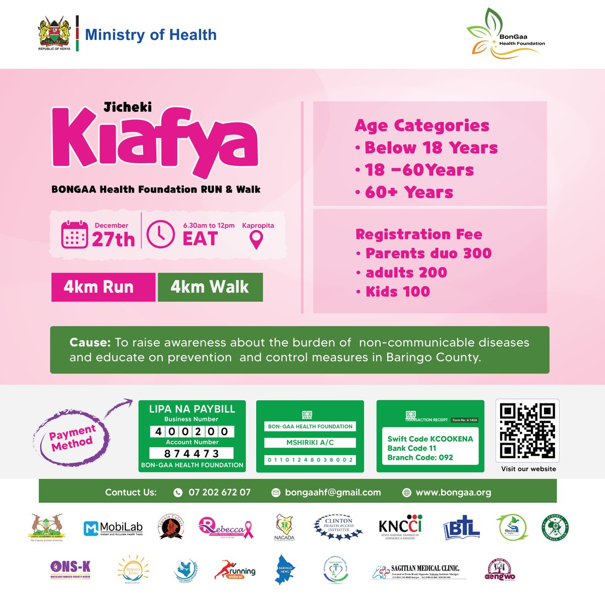🎉 Ready, Set, Run (or Walk)! 🏃‍♀️🚶‍♂️

This December 27th, Kapropita is the place to be! Join us for a 4KM Run/Walk to raise awareness about non-communicable diseases (NCDs) and have a blast while you're at it! 🏃‍♂️✨

🗓 Date: December 27th
⏰ Time: 6:30 AM - 12:00 PM 
#NCDsAwareness
