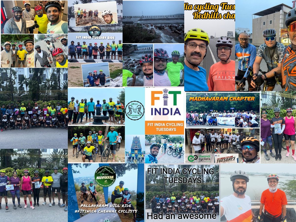 chennaicyclists's tweet photo. Chennai Cyclists proudly organized 15+ rides across different parts of Chennai with 150+ Cyclists riding today to support the initiative "Fit India Cycling Tuesdays"
 @FitIndiaOff 
@mansukhmandviya 
@PMOIndia 
@INCycRev 
#fitindia #Pedal2Fitness #PollutionKaSolution https://t.co/HCciY3vwiy