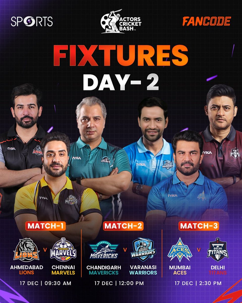 TeamFahmaanKhan's tweet image. Get ready #Fahmaanians for Day 2.
Tune in to #Fancode and #DDSports to cheer for #DelhiTitans today at 2.30 PM
#ACB24 #ActorCricketBash #ReelActorsRealCricket
#Fahmaanians
#FahmaanKhan