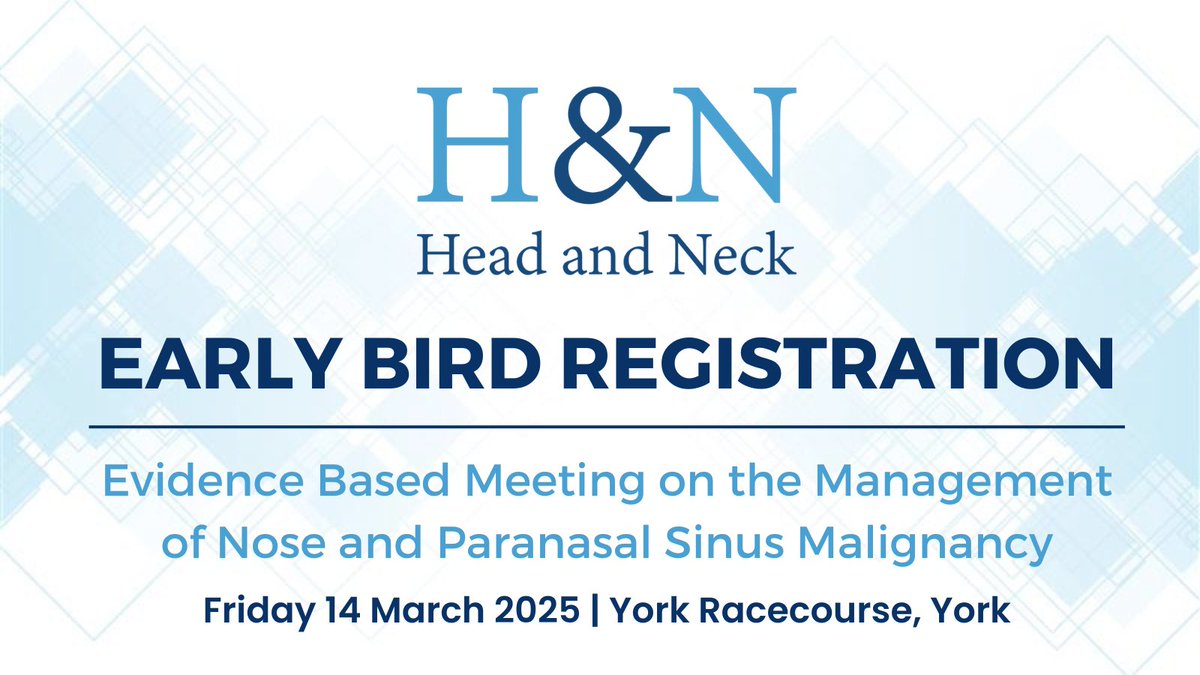 ENT UK (@ent_uk) on Twitter photo Don't forget to register now for the Head & Neck Meeting to take advantage of the Early Bird discount!
👇
ow.ly/8Rum50UfzZQ
Early Bird registration ends at midnight on Friday 3 January 2025
<a href="/HeadNeckCEN/">Head & Neck CEN</a> <a href="/HeadNeckNorth/">Head & Neck Cancer CEN (North)</a> <a href="/ENT_AudsNews/">ENT & Audiology News</a> <a href="/livHeadandNeck/">Liverpool Head & Neck Centre</a> <a href="/UCL_HNAC/">UCL Head & Neck Academic Centre</a> Don't forget to register now for the Head & Neck Meeting to take advantage of the Early Bird discount!
👇
ow.ly/8Rum50UfzZQ
Early Bird registration ends at midnight on Friday 3 January 2025
<a href="/HeadNeckCEN/">Head & Neck CEN</a> <a href="/HeadNeckNorth/">Head & Neck Cancer CEN (North)</a> <a href="/ENT_AudsNews/">ENT & Audiology News</a> <a href="/livHeadandNeck/">Liverpool Head & Neck Centre</a> <a href="/UCL_HNAC/">UCL Head & Neck Academic Centre</a>
