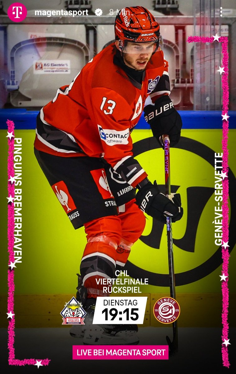 🏆🎙Europapokal🎙🏆
🏒 <a href="/FT_Pinguins/">Fischtown Pinguins</a> 🆚️ <a href="/officialGSHC/">Genève-Servette HC</a>
🏆 <a href="/championshockey/">Champions Hockey League</a>
🕢 19.15 Uhr
🎙magentasport.de/event/pinguins…

#championsgobeyond