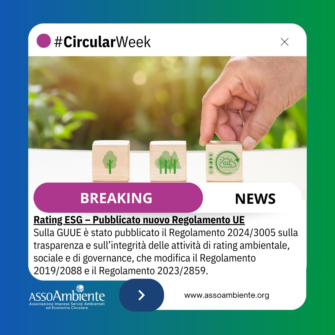 assoambiente's tweet image. #CircularWeek Non vuoi perdere nessuna notizia sull&apos;economia circolare? Iscriviti alla newsletter di #Assoambiente!
📌 Tra le notizie di questa settimana, anche la pubblicazione del Testo unico FER, recante disciplina dei regimi amministrativi per la produzione di energia da…