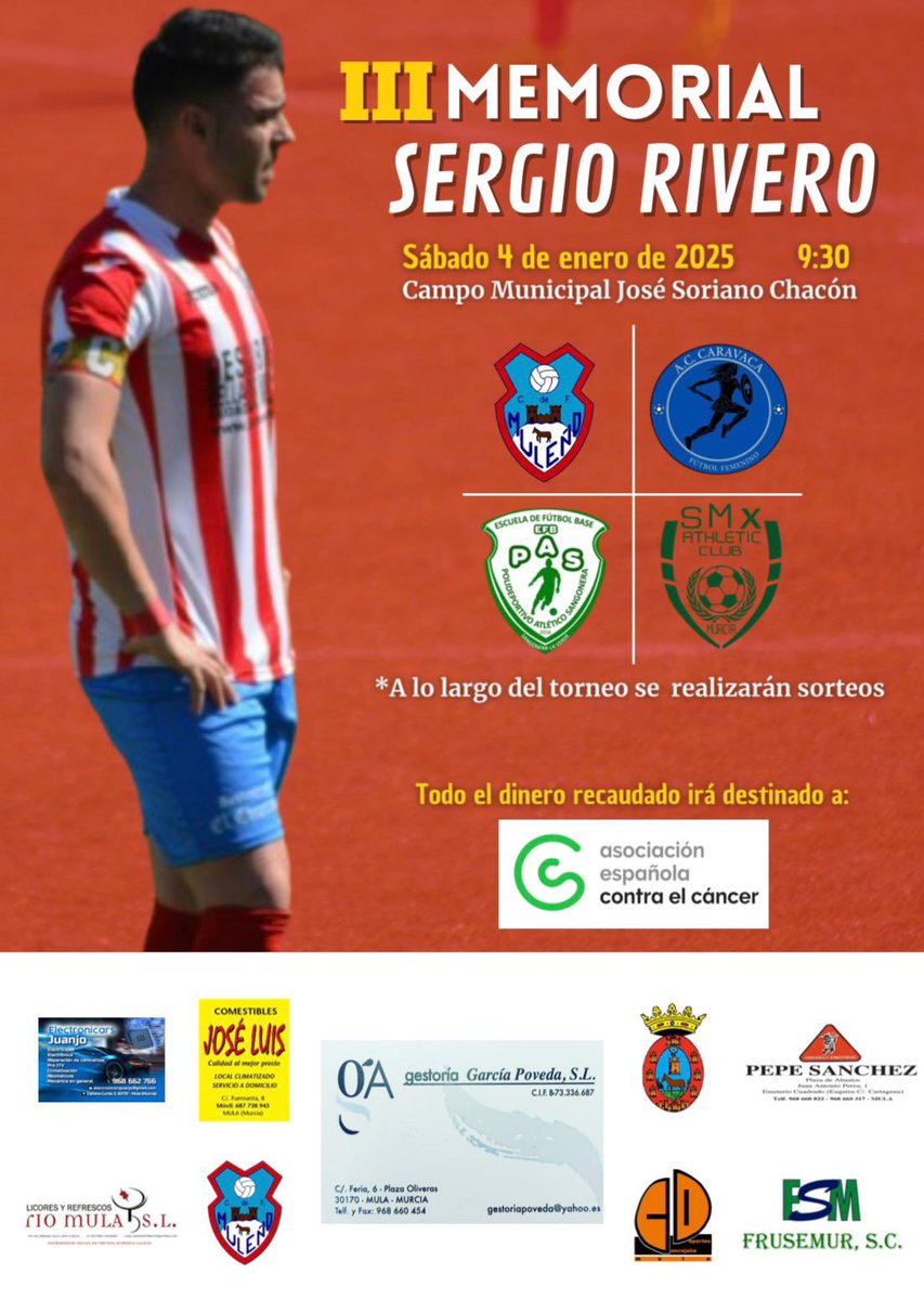 💫𝗜𝗜𝗜 𝗠𝗘𝗠𝗢𝗥𝗜𝗔𝗟 𝗦𝗘𝗥𝗚𝗜𝗢 𝗥𝗜𝗩𝗘𝗥𝗢

🎟️Habrán sorteos durante toda la mañana,y todo el dinero recaudado irá destinado a la Asociación Española contra el Cáncer 🙏🏽

🗓️Sábado 4 de enero 
⌚️9:30
📍Mula Deportiva “José Soriano Chacón”

❤️🤍 ¡OS ESPERAMOS!