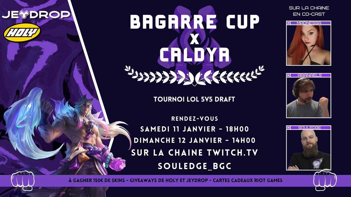 Souledge_BGC's tweet photo. 🏆 CALDYA X BAGARRE CUP

Tournoi 5v5 Draft League of Legends

Il reste encore quelques places pour venir vous inscrire avec votre équipe et tenter de créer l'exploit !

Lien d'inscription : https://t.co/pSbRPlnajs

#LeagueOfLegends #tournament #lol https://t.co/860wLOhaKG