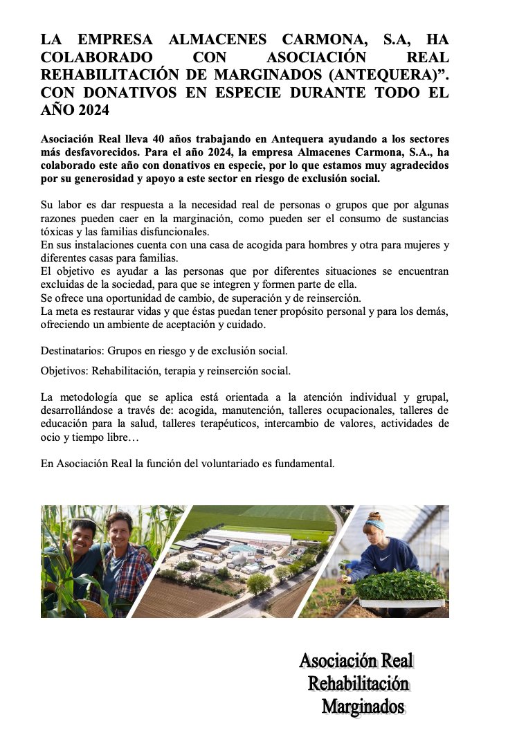 Para #ABASTHOSUR es un orgullo ver el resultado de nuestro compromiso con diferentes ONG con las que colaboramos durante todo el año, como la Asociación Real Rehabilitación Marginados.