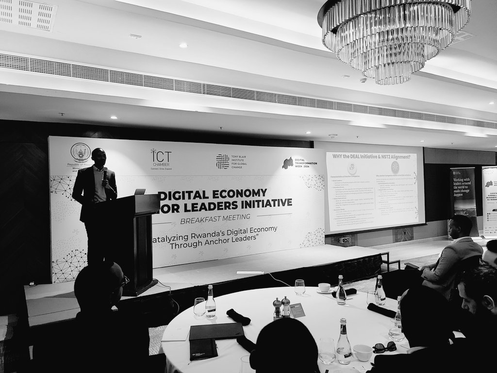 #DTW2024 TBI Rwanda is privileged to partner with <a href="/RwandaICT/">Ministry of ICT and Innovation | Rwanda</a> and <a href="/rwictchamber/">Rwanda ICT Chamber</a> for the launch - this morning - of the private sector centered Digital Economy Anchor Leaders (DEAL) Initiative. <a href="/InstituteGC/">Tony Blair Institute for Global Change</a>