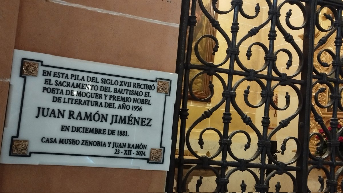 jhdez_m's tweet photo. La capilla bautismal de la parroquia de #Moguer recuerda que allí fue bautizado, Juan Ramón Jiménez, nuestro andaluz universal. Enhorabuena por la iniciativa a la @CasaMuseoZJRJ y al @AytoMoguer #juanramon #jrj https://t.co/VXgxYJmGVX