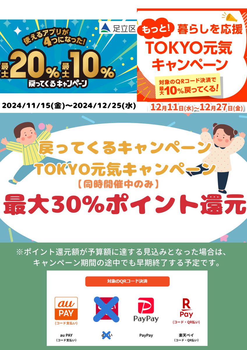 yuyuichiba's tweet photo. 足立区綾瀬7丁目のリサイクルショップ遊遊市場です☺️
キャッシュレス支払いご利用されてますか?
キャンペーン【同時開催中のみ】実質30%のポイント還元中です!
#サステナブル #aupay #paypay #rpay #キャッシュレス還元 #戻ってくる #もっと暮らしを応援 #tokyo元気キャンペーン #対象店 https://t.co/o0xK6MWRWB
