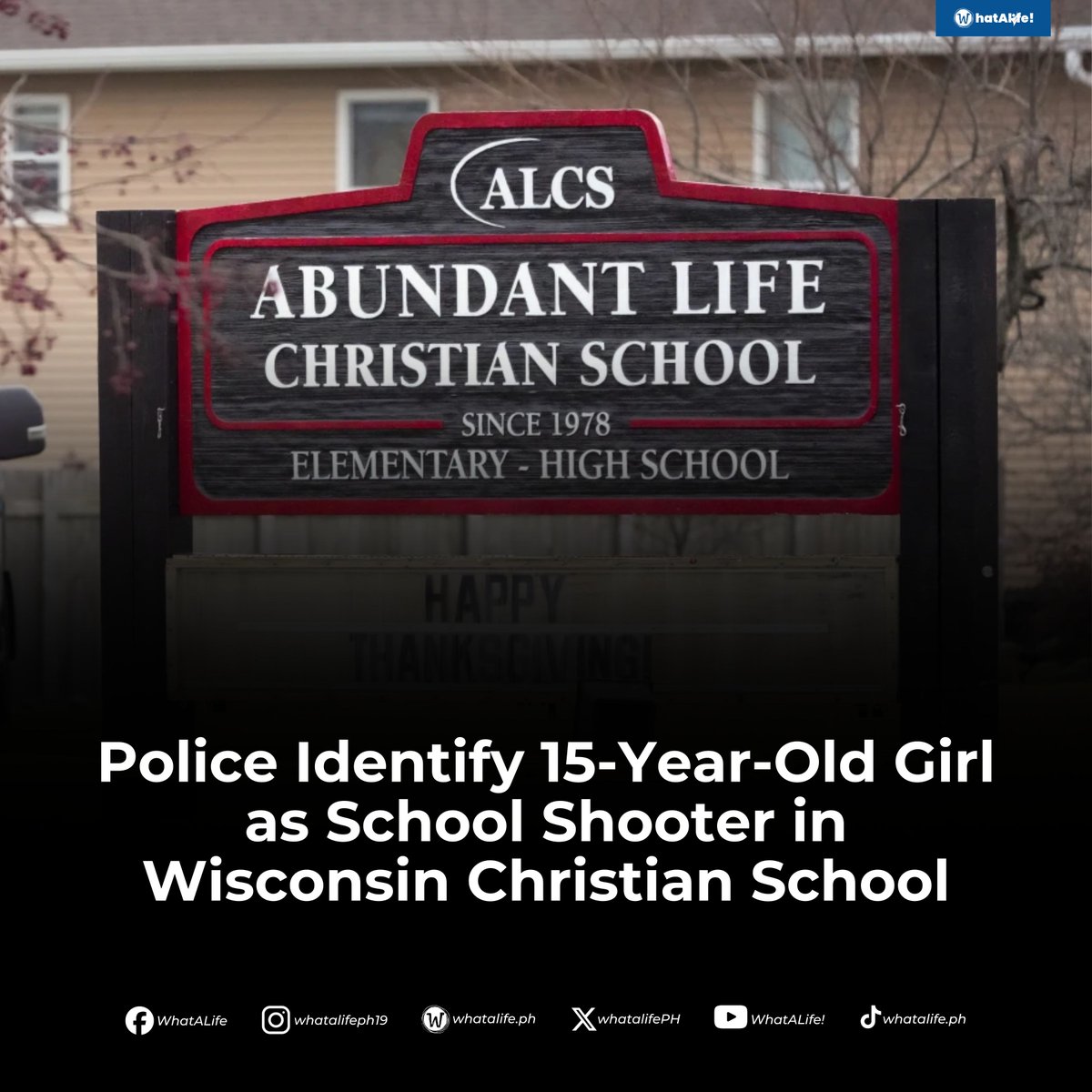2 dead, 6 injured

Tragedy struck at Abundant Life Christian School in Wisconsin as a 15-year-old opened fire, injuring six and taking lives.

READ full story here: whatalife.ph/police-identif…

#NatalieRupnow #WisconsinSchoolShooting #AbundantLifeChristianSchool #SchoolShooter