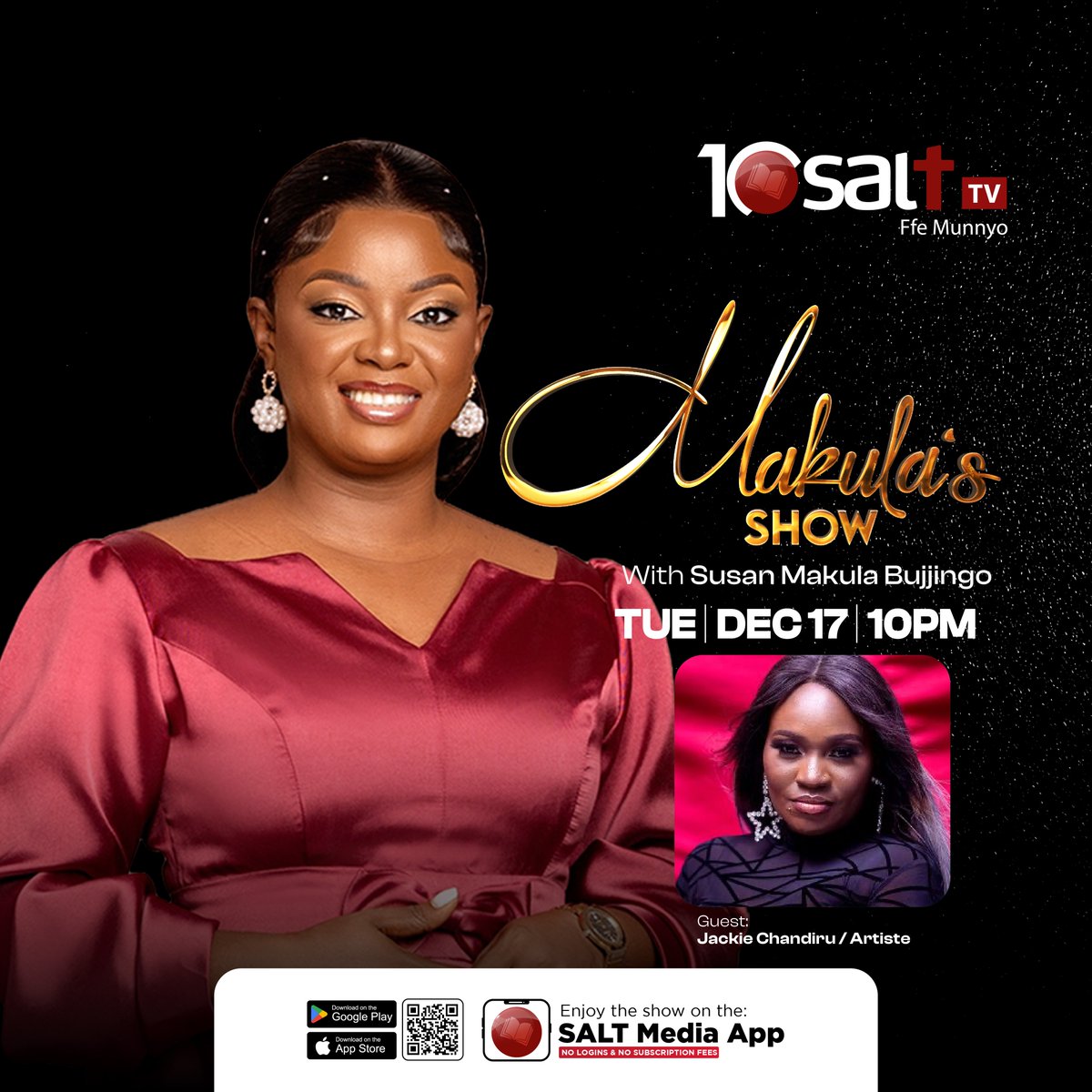 SaltTvUganda's tweet photo. Jackie Chandiru Opens Up On Makula's Show, Jackie shares her powerful story โ the highs of fame, the struggles with addiction, and life as a superstar. ๐คโจ Don't miss this inspiring conversation! ๐ฌ ๐
Tune in tonight at 10PM, only on SALT TV.
#MakulasShow #FfeMunnyo https://t.co/qqMcYTvred