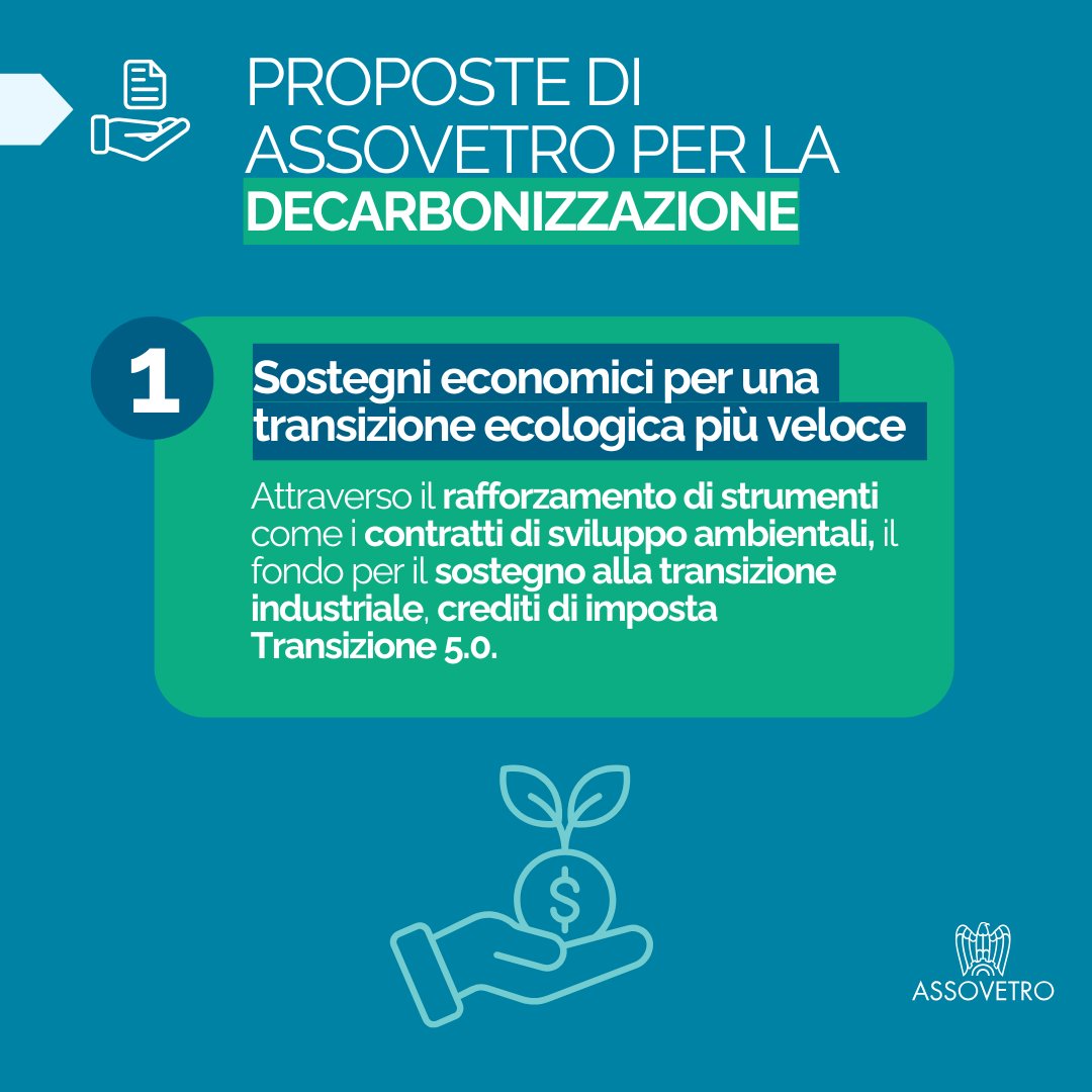 Tra le proposte per la messa a terra delle leve di decarbonizzazione avanzate da Assovetro, la prima riguarda il sostegno necessario al cambiamento.
Le aziende potrebbero infatti accelerare la transizione ecologica grazie a importanti sostegni economici.
