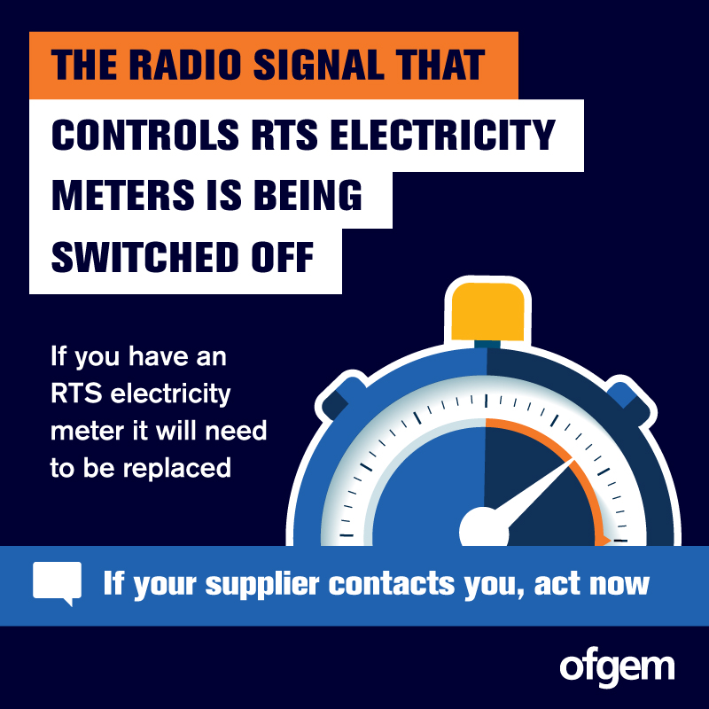 🚨 650,000 people have meters using the Radio Teleswitch Service. The RTS signal is being switched off,  everyone with an RTS electricity meter will need it replaced

If your energy supplier contacts you take action to book your installation

More here ow.ly/KNQN50U7SBy