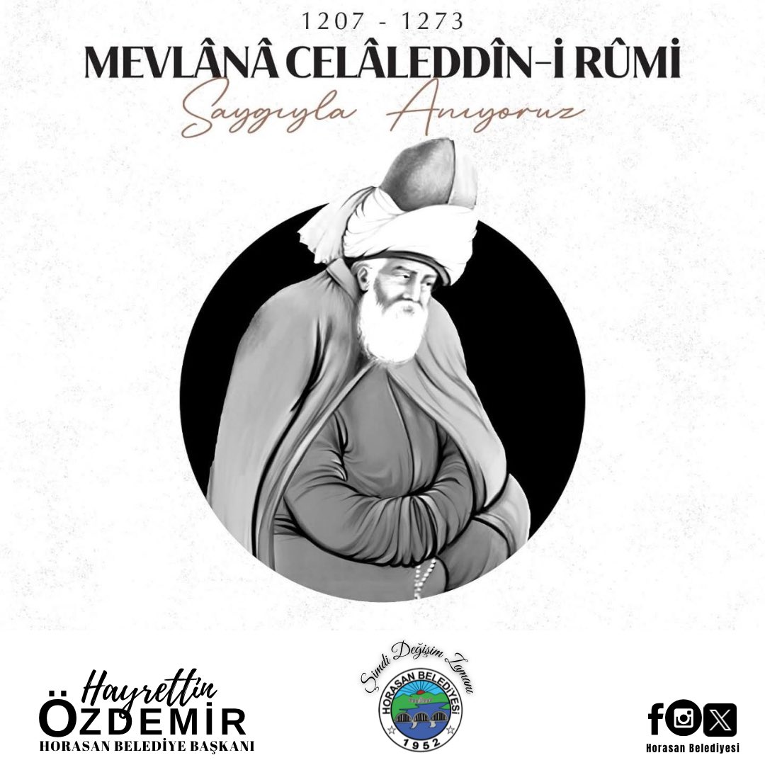 HorasanB's tweet photo. “İnsan yeter ki iyilik arasın, onda kötü bir şey kalmaz.”

Hoşgörünün sembolü, Anadolu’nun maneviyatında çok önemli bir yere sahip mutasavvıf Mevlana Celaleddin Rumi’yi vuslatının 751. yıl dönümünde saygı ve rahmetle anıyorum. https://t.co/udS1LtEaUS