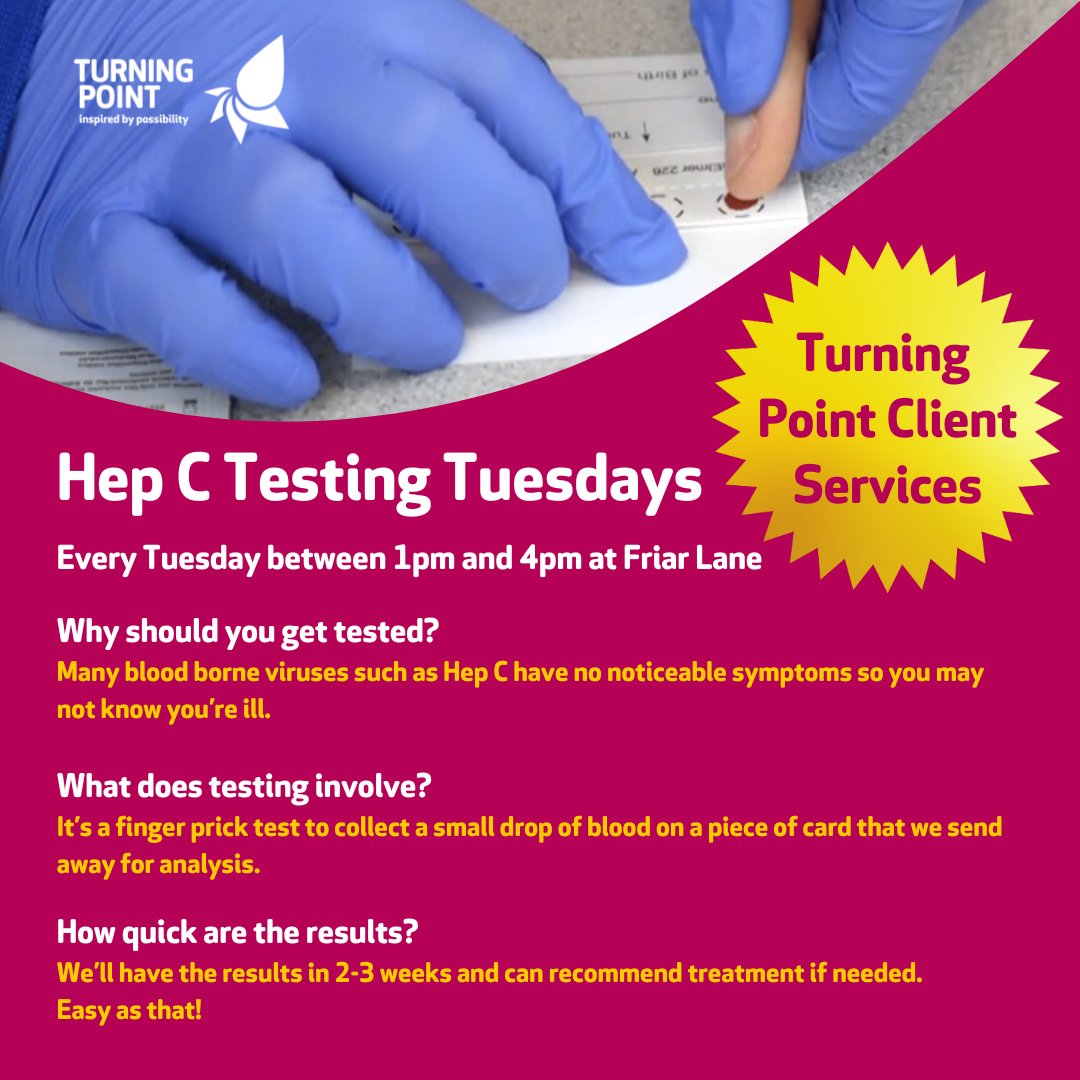 TP_LLR's tweet image. 📢We&apos;re running a new Hep C testing clinic for all Turning Point clients.

You can now get tested at Friar Lane on any &amp;amp; every Tuesday between 1pm and 4pm.  

Speak to your support worker or just drop-in on the day!

#SupportNotStigma #HepCTesting