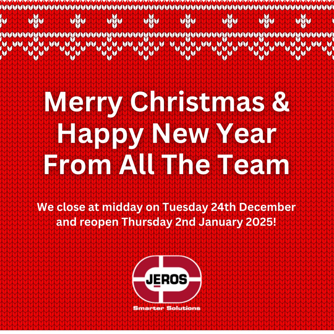 UkJeros's tweet photo. We would like to wish all our customers a Merry Christmas &amp; Happy New Year from all the team here at JEROS U.K.. 
Our offices will close at midday on Tuesday 24th December and reopen Thursday 2nd December. https://t.co/Mr84IyTuy4