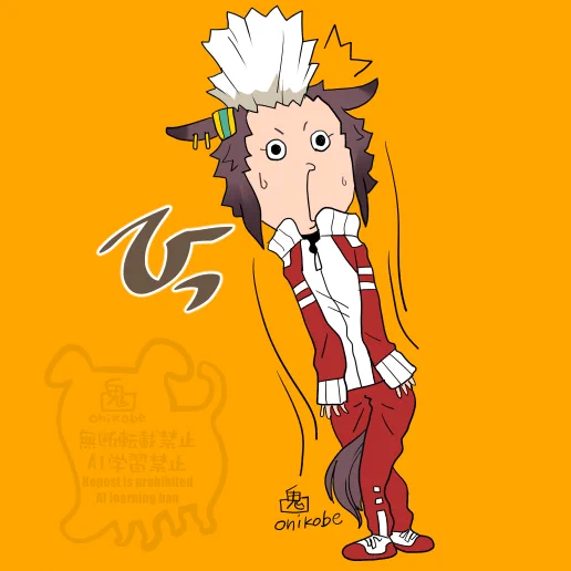 びっくりしてモヒカンが立ち上がるメジロライアン 