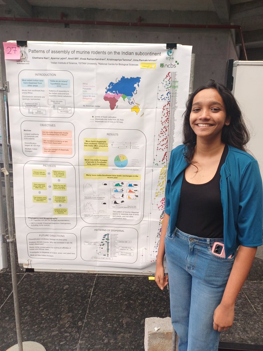 AparnaLajmi's tweet photo. Excited to share our work on rodent biogeography, presented at @ncurb_iisertpt by the amazing @_chethanaaaa_ ! 🐭🌍 

Visit poster 27 to hear about the assembly of rodents in the Indian subcontinent this afternoon! @uramakri @viv1ram @ansilbr2009 https://t.co/JWd8lcSMch
