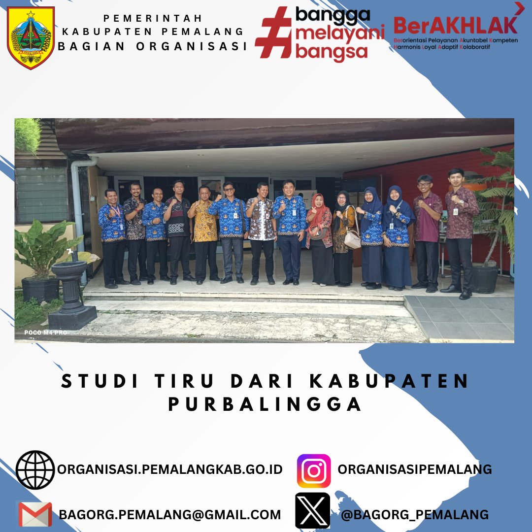 Selasa 17 Desember 2024, Pemerintah Kabupaten Pemalang menerima kunjungan studi tiru dari Kabupaten Purbalingga yang dipimpin oleh Bapak Endro Johan Kusuma, AP., M.Si. selaku Staf Ahli Bupati Bidang Pemerintahan, Hukum dan Politik
