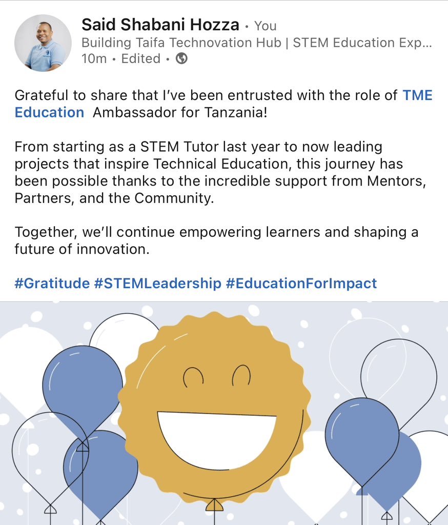 Said_Hozza's tweet image. From a young dreamer inspired by @TMEeducation , to working as #STEMTutor last year, and today proudly serving as the @TMEeducation Ambassador for Tanzania! 

This journey is proof that hard work, commitment, and trusting the process truly pay off. The dream is real keep pushing!
