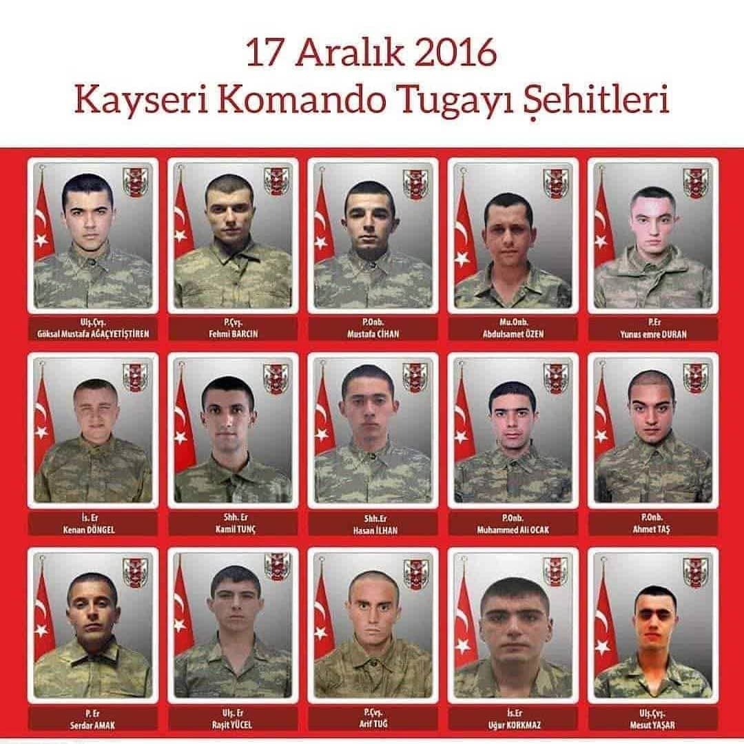 17 Aralık 2016 Kayseri'de düzenlenen bombalı saldırı sonucu şehit olan yiğitlerimizi saygıyla anıyoruz.