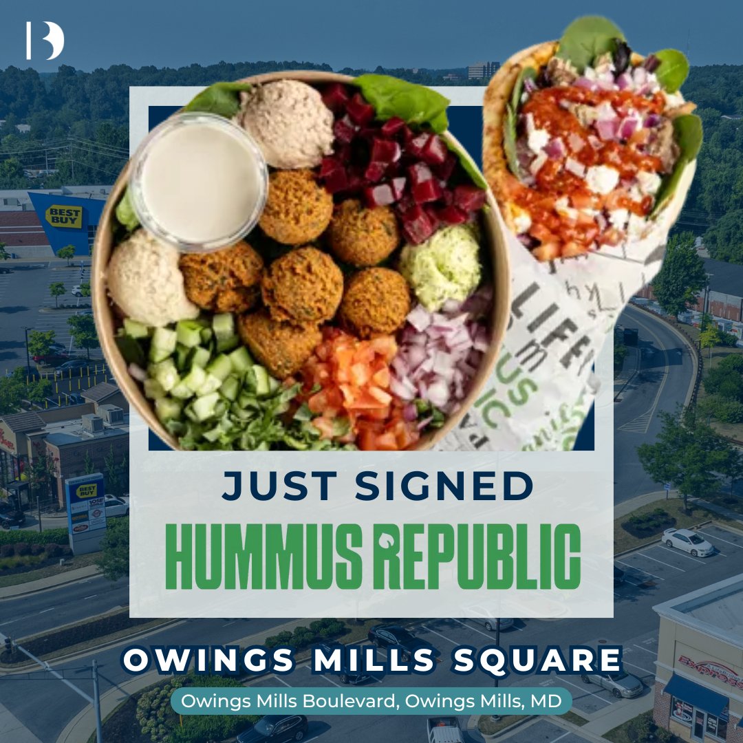 Big News for Owings Mills!  Hummus Republic has officially signed on to bring their Mediterranean-inspired bowls, wraps, and pitas to Owings Mills Square! Soon, you can stop by for lunch or dinner and enjoy fresh, flavorful, and fully customizable meal.