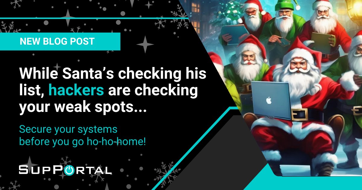supportaluk's tweet image. Avoid the naughty list by strengthening your cyber defences ahead of the holidays! 🎅

In our latest blog post we&apos;ve discussed the most effective ways to keep your business secure over Christmas, check it out: bit.ly/41sVReo

#CyberDefences #Christmas #BlogPost