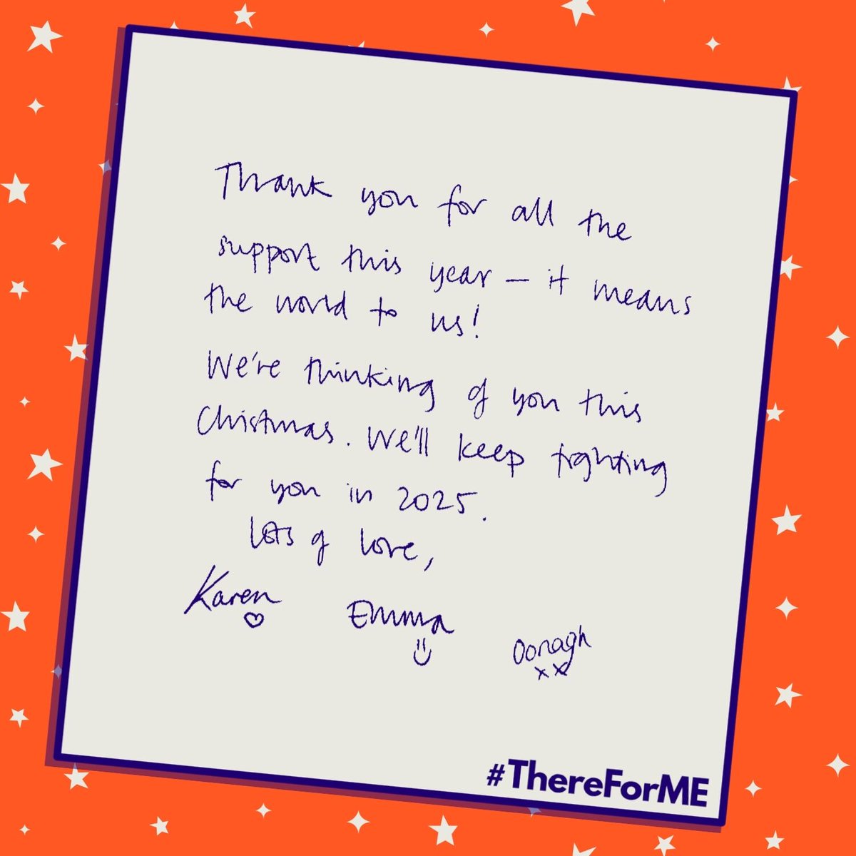 ThereForME_UK's tweet image. It’s #ThereForME!

Our message: “Thank you for all the support this year – it means the world to us! We’re thinking of you this Christmas. We’ll keep fighting for you in 2025. Lots of love. Karen, Emma, Oonagh”

#PatientSafety #pwME #pwLC #ThereForME