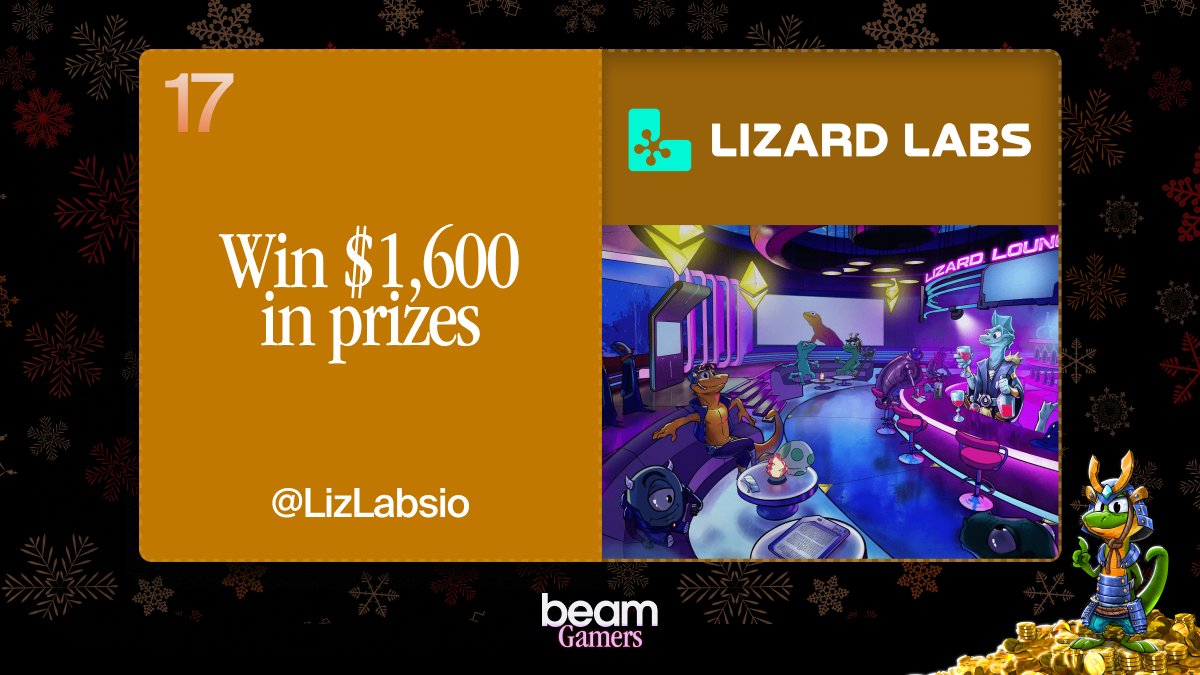 Beam Gamers (@beamgamers) on Twitter photo 🌈 Beam Advent Calendar Day 17: Lizard Labs🎁
Find joy in every challenge and prize.🏆🎄
Today's challenge:
1⃣ Follow <a href="/BeamGamers/">Beam Gamers</a> & <a href="/LizLabsio/">Lizard Labs (Ethlizards) 🦎</a>!
2⃣ RT this post
3⃣ Complete the quests: hub.onbeam.com/advent
For a chance to win $1600 in prizes! 🎅
20 total winners!🥇 🌈 Beam Advent Calendar Day 17: Lizard Labs🎁
Find joy in every challenge and prize.🏆🎄
Today's challenge:
1⃣ Follow <a href="/BeamGamers/">Beam Gamers</a> & <a href="/LizLabsio/">Lizard Labs (Ethlizards) 🦎</a>!
2⃣ RT this post
3⃣ Complete the quests: hub.onbeam.com/advent
For a chance to win $1600 in prizes! 🎅
20 total winners!🥇