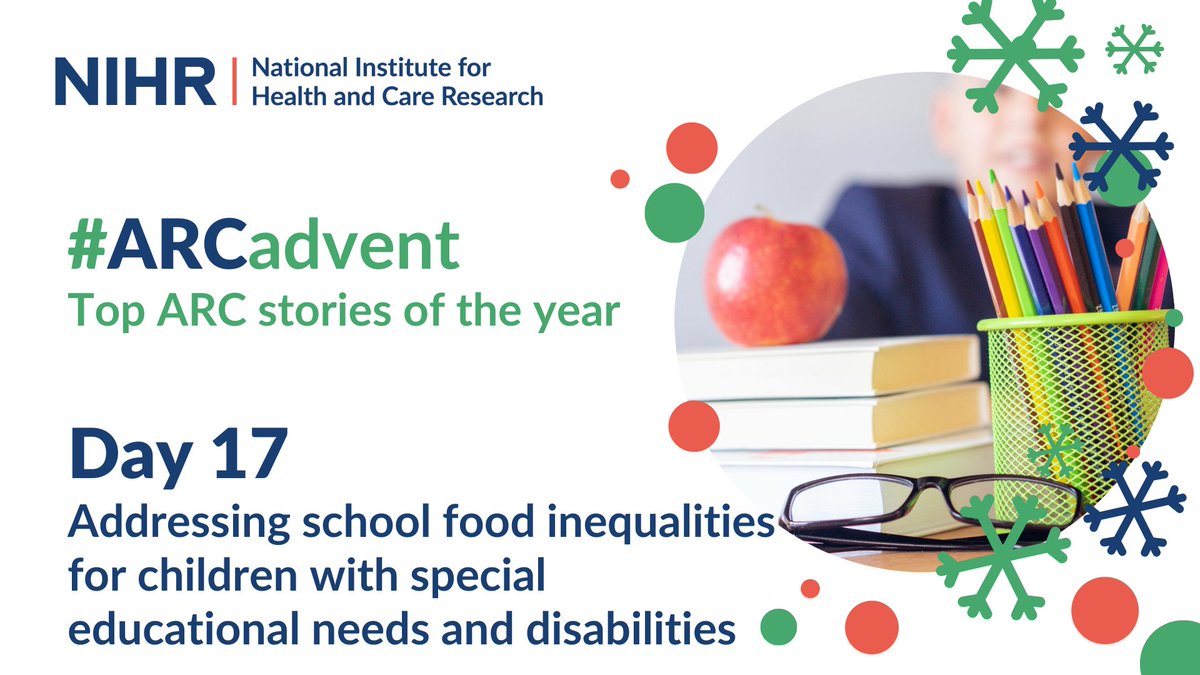 NIHR Applied Research Collaborations (ARCs) (@nihrarcs) on Twitter photo #ARCadvent Day 1⃣7⃣:
An <a href="/ARC_EoE/">NIHR ARC East of England</a> research project (<a href="/UniofHerts/">University of Hertfordshire</a> & <a href="/Uni_of_Essex/">University of Essex</a>) has been launched to address school food inequalities in access to nutritious meals for children with special educational needs and disabilities #SEND
arc-eoe.nihr.ac.uk/news-blogs/new… #ARCadvent Day 1⃣7⃣:
An <a href="/ARC_EoE/">NIHR ARC East of England</a> research project (<a href="/UniofHerts/">University of Hertfordshire</a> & <a href="/Uni_of_Essex/">University of Essex</a>) has been launched to address school food inequalities in access to nutritious meals for children with special educational needs and disabilities #SEND
arc-eoe.nihr.ac.uk/news-blogs/new…