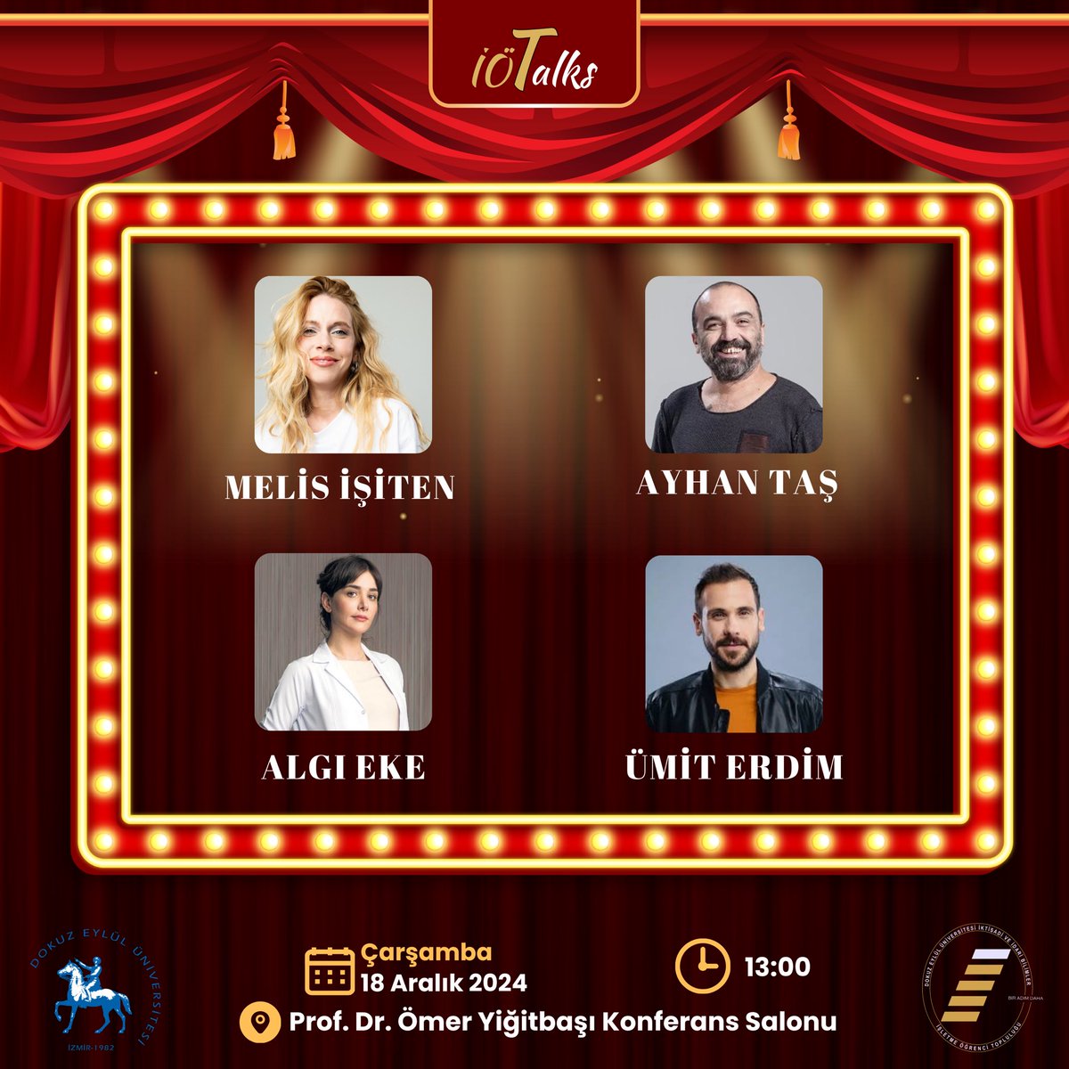 deuisletme's tweet photo. İÖTALKS İÇİN GERİ SAYIM BAŞLADI! 🤩🌟

Sosyal medyanın ve ekranların adından çokça söz ettiren isimleriyle bir araya geleceğimiz, keyifli sohbetlerin ve eğlenceli anların adresi olacak söyleşimize 🎬💬

📍: Prof. Dr. Ömer Yi��itbaşı Konferans Salonu
🗓️ : 18 Aralık 2024
🕣 : 13.00 https://t.co/IW9GswDBiG