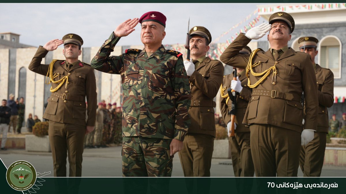 Forces70's tweet photo. The Kurdistan Flag Day was honored in a special ceremony attended by Staff Major General Omar Salih Hassan, Commander of the Forces 70, along with senior officers and Peshmerga personnel. #KurdistanFlagDay #Forces70 https://t.co/RXojVGQb2e